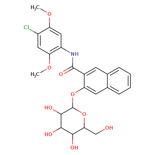 OCC1OC(Oc2cc3ccccc3cc2C(=O)Nc2cc(OC)c(cc2OC)Cl)C(C(C1O)O)O