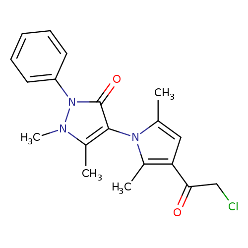 ClCC(=O)c1cc(n(c1C)c1c(=O)n(n(c1C)C)c1ccccc1)C