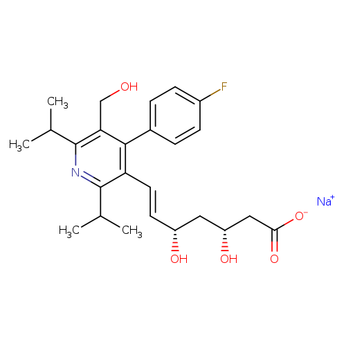 OCc1c(c2ccc(cc2)F)c(/C=C/[C@H](C[C@H](CC(=O)[O-])O)O)c(nc1C(C)C)C(C)C.[Na+]