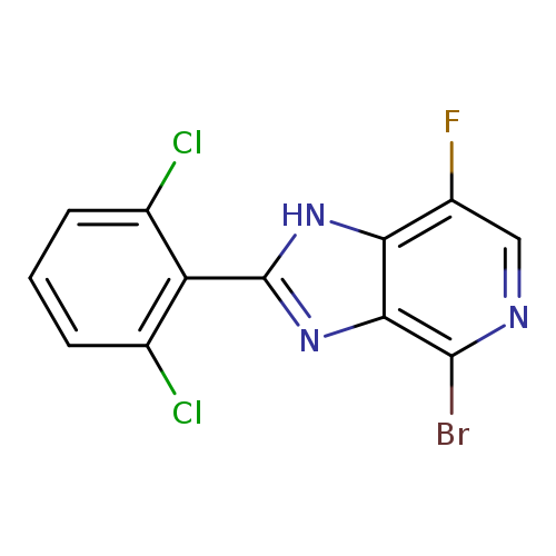 Clc1cccc(c1c1nc2c([nH]1)c(F)cnc2Br)Cl