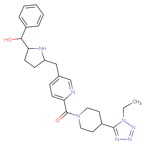 CCn1nnnc1C1CCN(CC1)C(=O)c1ccc(cn1)CC1CCC(N1)C(c1ccccc1)O