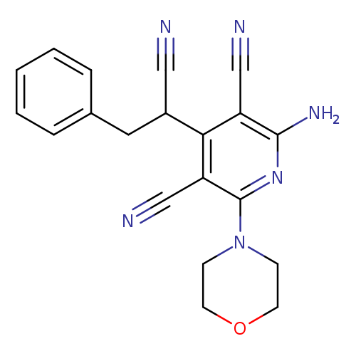 N#CC(c1c(C#N)c(N)nc(c1C#N)N1CCOCC1)Cc1ccccc1