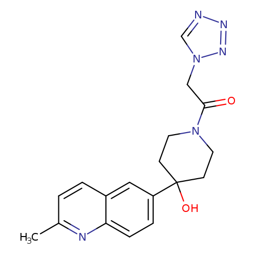 O=C(N1CCC(CC1)(O)c1ccc2c(c1)ccc(n2)C)Cn1cnnn1