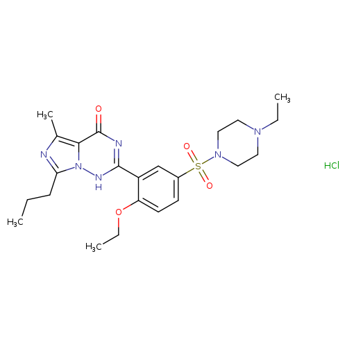 CCOc1ccc(cc1c1nc(=O)c2n([nH]1)c(CCC)nc2C)S(=O)(=O)N1CCN(CC1)CC.Cl