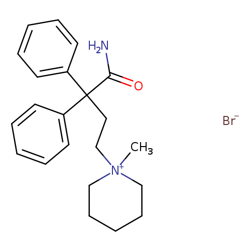 NC(=O)C(c1ccccc1)(c1ccccc1)CC[N+]1(C)CCCCC1.[Br-]