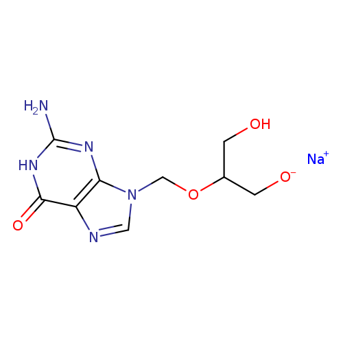 [O-]CC(OCn1cnc2c1nc(N)[nH]c2=O)CO.[Na+]