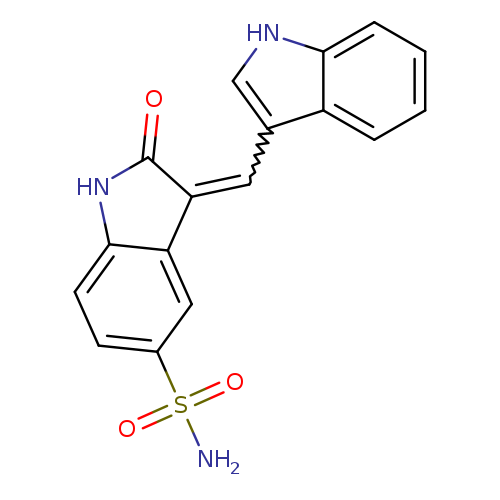 O=C1Nc2c(C1=Cc1c[nH]c3c1cccc3)cc(cc2)S(=O)(=O)N