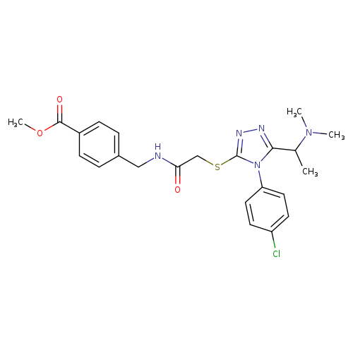 COC(=O)c1ccc(cc1)CNC(=O)CSc1nnc(n1c1ccc(cc1)Cl)C(N(C)C)C