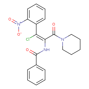 O=C(c1ccccc1)N/C(=C(/c1ccccc1[N+](=O)[O-])\Cl)/C(=O)N1CCCCC1