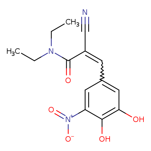 CCN(C(=O)C(=Cc1cc(O)c(c(c1)[N+](=O)[O-])O)C#N)CC