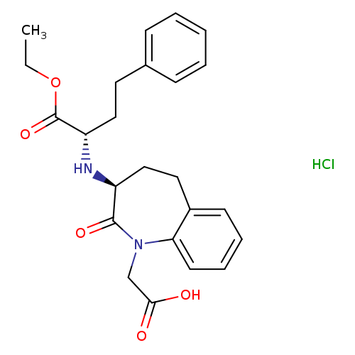CCOC(=O)[C@@H](N[C@H]1CCc2c(N(C1=O)CC(=O)O)cccc2)CCc1ccccc1.Cl