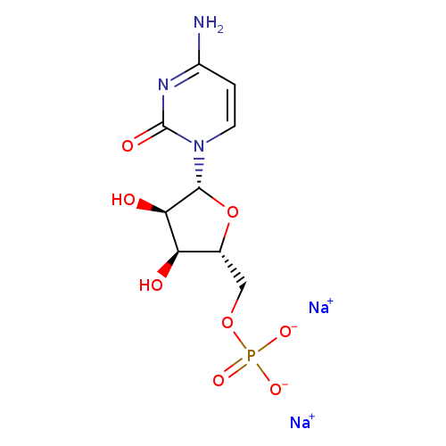 O[C@@H]1[C@H](O)[C@H](O[C@H]1n1ccc(nc1=O)N)COP(=O)([O-])[O-].[Na+].[Na+]