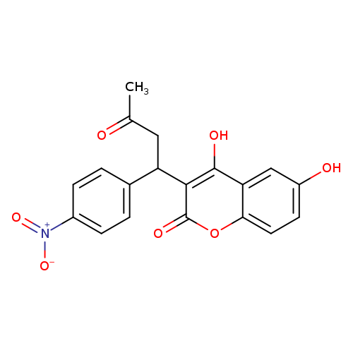 CC(=O)CC(c1c(=O)oc2c(c1O)cc(cc2)O)c1ccc(cc1)[N+](=O)[O-]