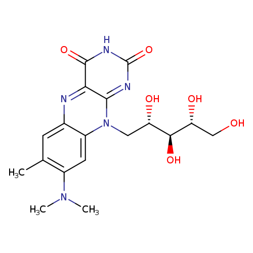 OC[C@H]([C@H]([C@H](Cn1c2cc(N(C)C)c(cc2nc2c1nc(=O)[nH]c2=O)C)O)O)O