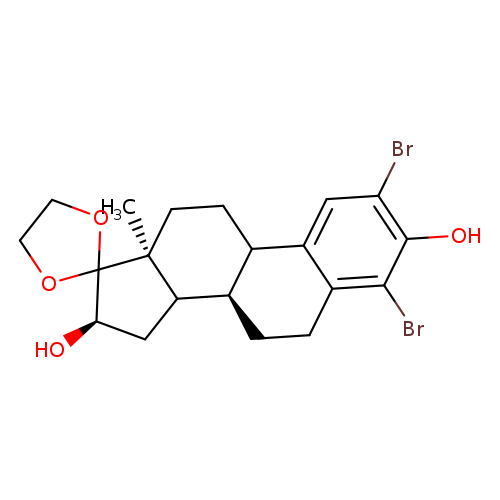 Brc1cc2C3CC[C@]4(C([C@@H]3CCc2c(c1O)Br)C[C@H](C14OCCO1)O)C
