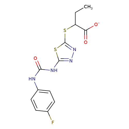 CCC(C(=O)[O-])Sc1nnc(s1)NC(=O)Nc1ccc(cc1)F