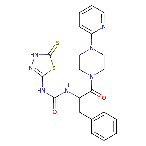 O=C(NC(C(=O)N1CCN(CC1)c1ccccn1)Cc1ccccc1)Nc1n[nH]c(=S)s1