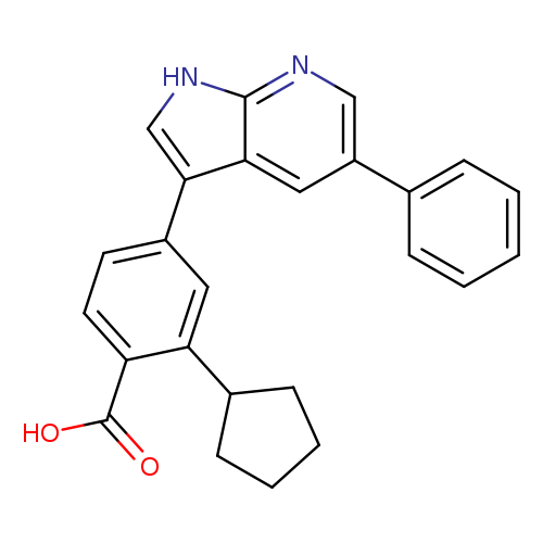 OC(=O)c1ccc(cc1C1CCCC1)c1c[nH]c2c1cc(cn2)c1ccccc1
