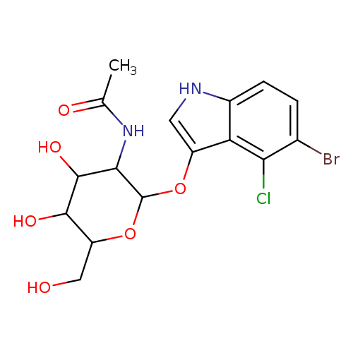 OCC1OC(Oc2c[nH]c3c2c(Cl)c(cc3)Br)C(C(C1O)O)NC(=O)C	C16H18BrClN2O6