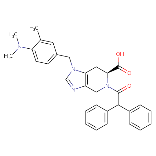 OC(=O)[C@@H]1Cc2c(CN1C(=O)C(c1ccccc1)c1ccccc1)ncn2Cc1ccc(c(c1)C)N(C)C