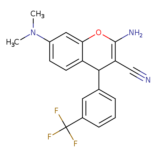 N#CC1=C(N)Oc2c(C1c1cccc(c1)C(F)(F)F)ccc(c2)N(C)C