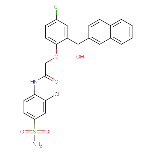 O=C(Nc1ccc(cc1C)S(=O)(=O)N)COc1ccc(cc1C(c1ccc2c(c1)cccc2)O)Cl