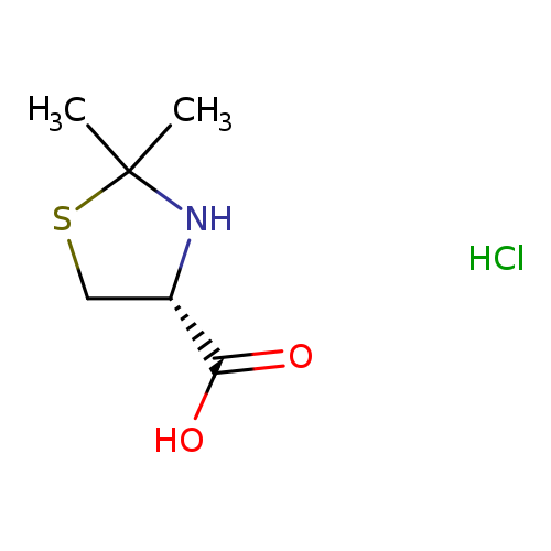 OC(=O)[C@@H]1CSC(N1)(C)C.Cl