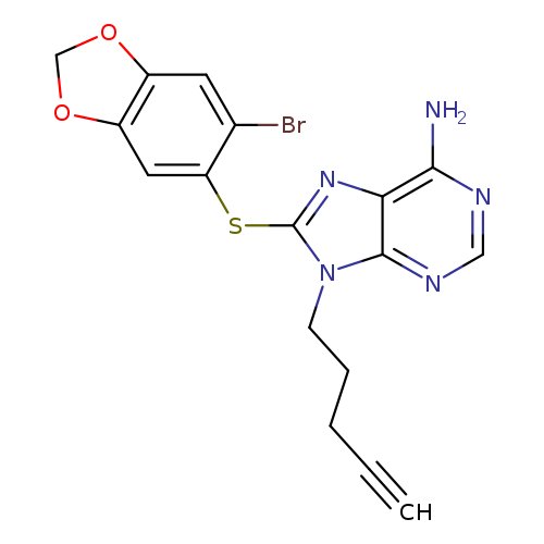 C#CCCCn1c(Sc2cc3OCOc3cc2Br)nc2c1ncnc2N