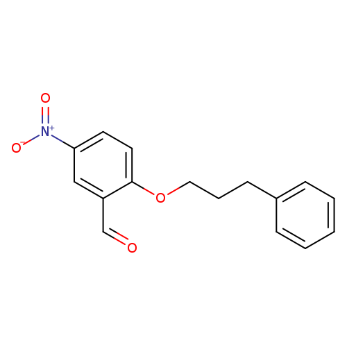O=Cc1cc(ccc1OCCCc1ccccc1)[N+](=O)[O-]
