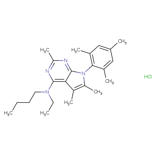 CCCCN(c1nc(C)nc2c1c(C)c(n2c1c(C)cc(cc1C)C)C)CC.Cl