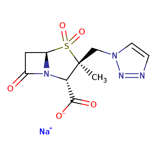 [O-]C(=O)[C@@H]1N2C(=O)C[C@H]2S(=O)(=O)[C@@]1(C)Cn1ccnn1.[Na+]