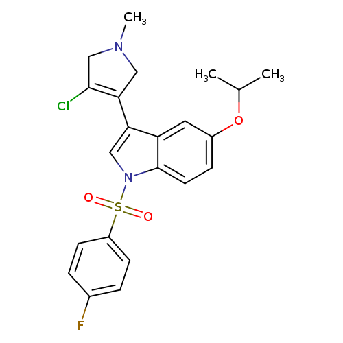 CN1CC(=C(C1)c1cn(c2c1cc(cc2)OC(C)C)S(=O)(=O)c1ccc(cc1)F)Cl