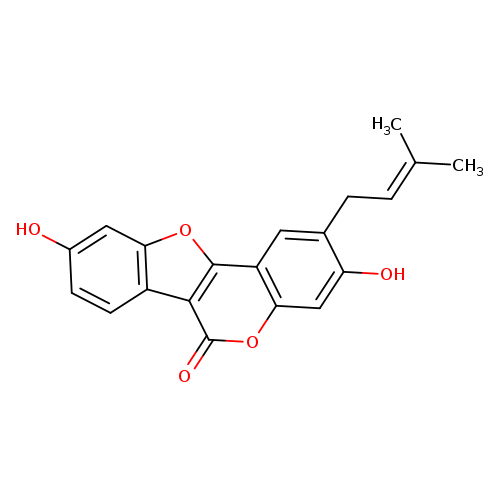CC(=CCc1cc2c(cc1O)oc(=O)c1c2oc2c1ccc(c2)O)C