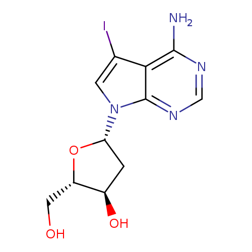 OC[C@@H]1O[C@@H](C[C@H]1O)n1cc(c2c1ncnc2N)I