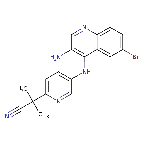 N#CC(c1ccc(cn1)Nc1c(N)cnc2c1cc(Br)cc2)(C)C