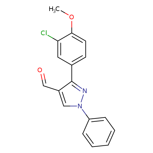O=Cc1cn(nc1c1ccc(c(c1)Cl)OC)c1ccccc1