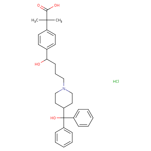OC(=O)C(c1ccc(cc1)C(CCCN1CCC(CC1)C(c1ccccc1)(c1ccccc1)O)O)(C)C.Cl