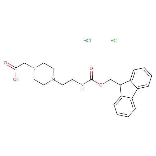 OC(=O)CN1CCN(CC1)CCNC(=O)OCC1c2ccccc2c2c1cccc2.Cl.Cl