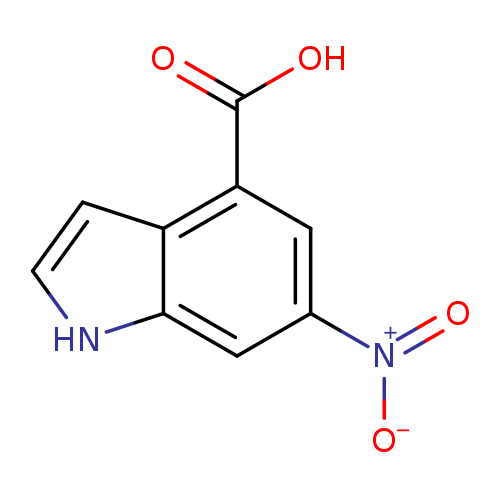 [O-][N+](=O)c1cc(C(=O)O)c2c(c1)[nH]cc2