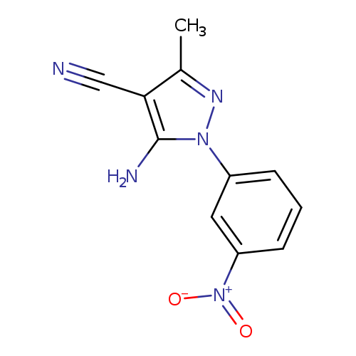 N#Cc1c(C)nn(c1N)c1cccc(c1)[N+](=O)[O-]