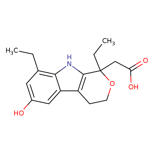 CCC1(OCCc2c1[nH]c1c2cc(cc1CC)O)CC(=O)O