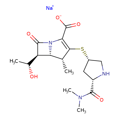 C[C@H]([C@H]1C(=O)N2[C@@H]1[C@@H](C)C(=C2C(=O)[O-])S[C@@H]1CN[C@@H](C1)C(=O)N(C)C)O.[Na+]