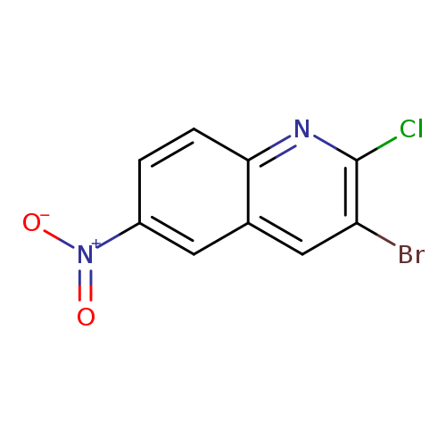 Brc1cc2cc(ccc2nc1Cl)[N+](=O)[O-]