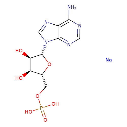 O[C@@H]1[C@H](O)[C@H](O[C@H]1n1cnc2c1ncnc2N)COP(=O)(O)O.[Na]