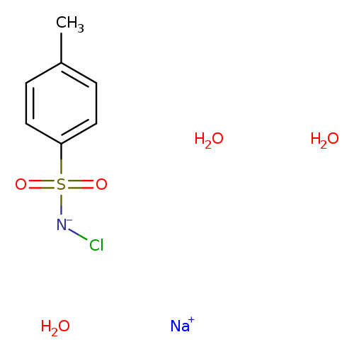 Cl[N-]S(=O)(=O)c1ccc(cc1)C.[Na+].O.O.O