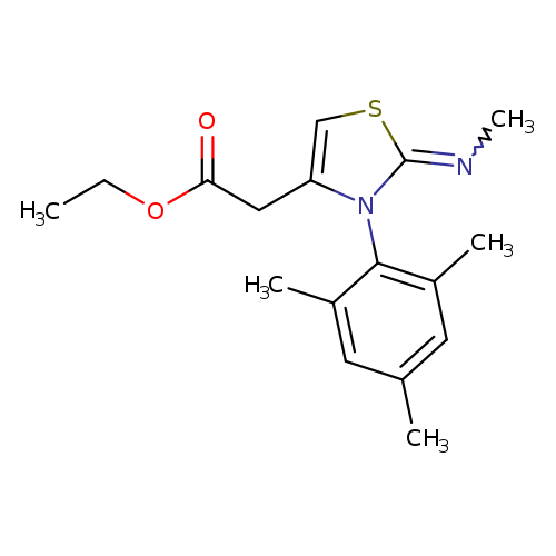 CCOC(=O)Cc1csc(=NC)n1c1c(C)cc(cc1C)C