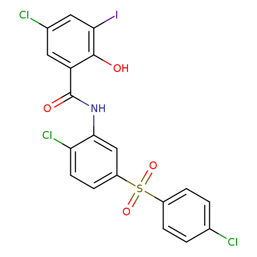 Clc1ccc(cc1)S(=O)(=O)c1ccc(c(c1)NC(=O)c1cc(Cl)cc(c1O)I)Cl