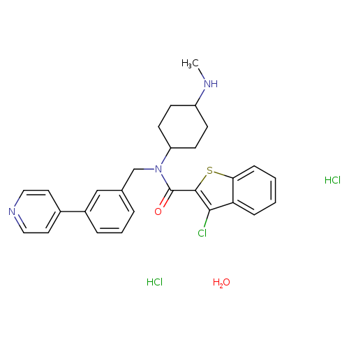 CNC1CCC(CC1)N(C(=O)c1sc2c(c1Cl)cccc2)Cc1cccc(c1)c1ccncc1.O.Cl.Cl