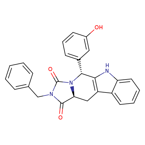 Oc1cccc(c1)[C@H]1N2C(=O)N(C(=O)[C@@H]2Cc2c1[nH]c1c2cccc1)Cc1ccccc1