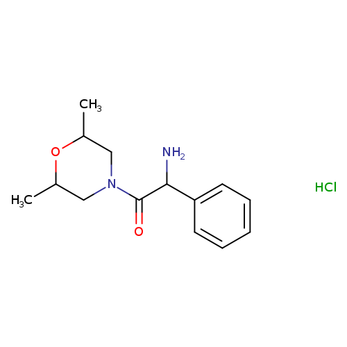 NC(C(=O)N1CC(C)OC(C1)C)c1ccccc1.Cl